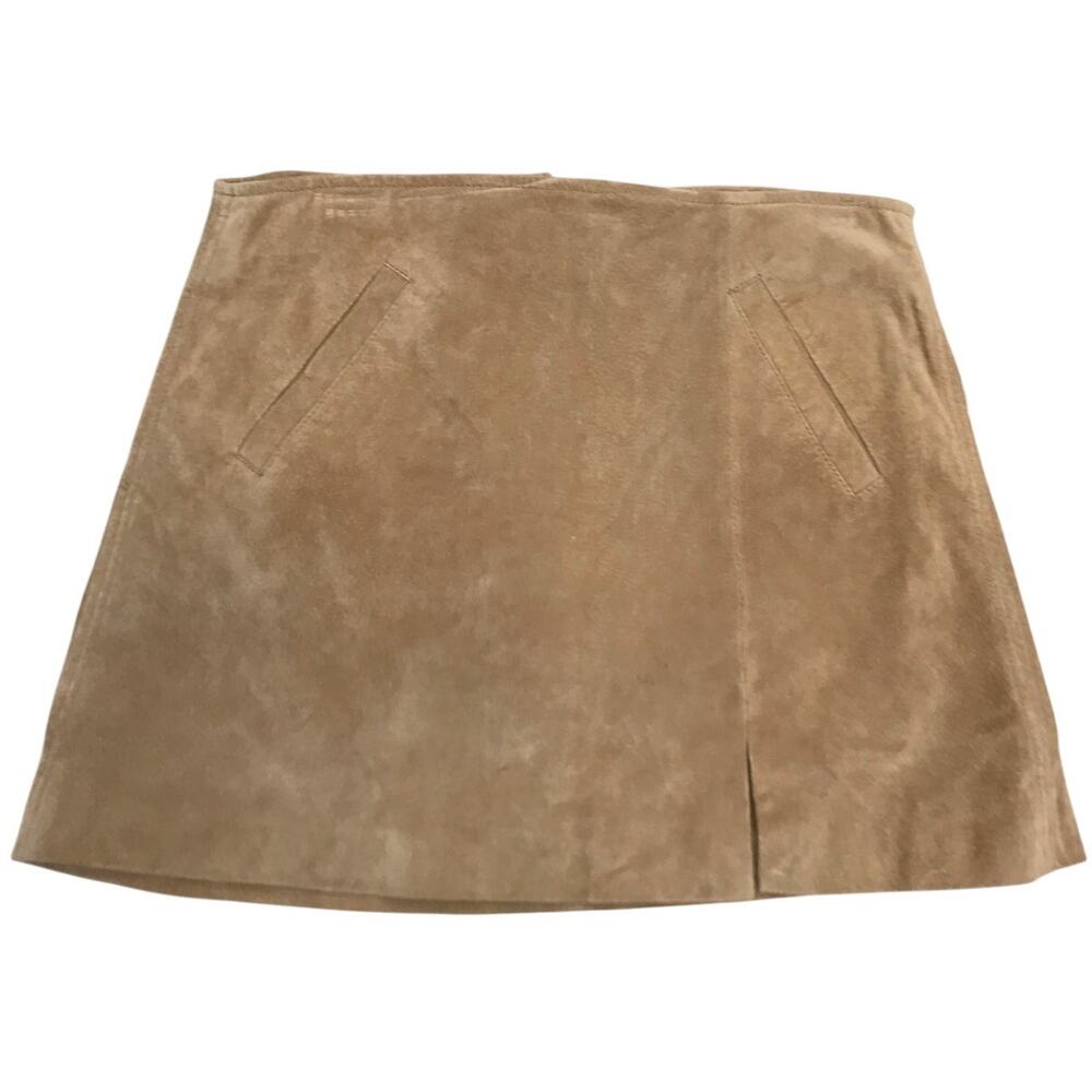 Blank NYC Tan Suede Leather Front Slit Mini Skirt Size 29